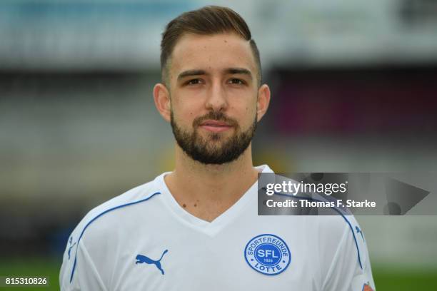 Tobias Haitz poses during the Third League team presentation of Sportfreunde Lotte at Frimo Stadium on July 16, 2017 in Lotte, Germany.