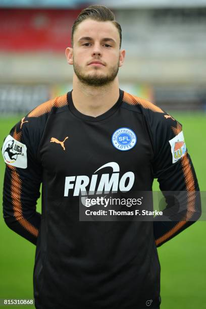 Yannick Zummack poses during the Third League team presentation of Sportfreunde Lotte at Frimo Stadium on July 16, 2017 in Lotte, Germany.