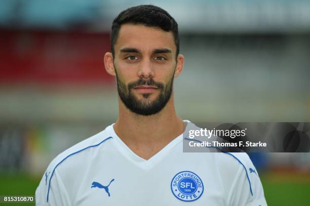 Joshua Putze poses during the Third League team presentation of Sportfreunde Lotte at Frimo Stadium on July 16, 2017 in Lotte, Germany.