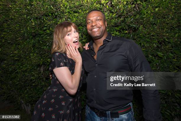 Milla Jovovich and Chris Tucker attend Cinespia's screening of 'The Fifth Element' held at Hollywood Forever on July 15, 2017 in Hollywood,...