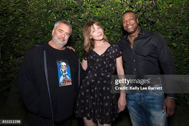 Luc Besson, Milla Jovovich and Chris Tucker attend Cinespia's screening of 'The Fifth Element' held at Hollywood Forever on July 15, 2017 in...