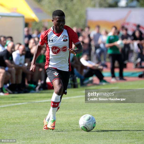Nathan Tella from FC Southampton in action during the pre-season friendly match between FC Southampton and St. Gallen at Sportanlage Kellen on July...