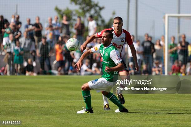 Oriol Romeu from FC Southampton and Peter Tschernegg from St. Gallen in action during the pre-season friendly match between FC Southampton and St....