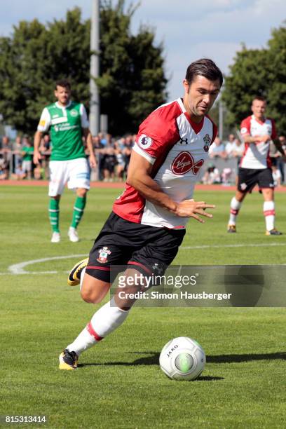 Charlie Austin from FC Southampton in action during the pre-season friendly match between FC Southampton and St. Gallen at Sportanlage Kellen on July...
