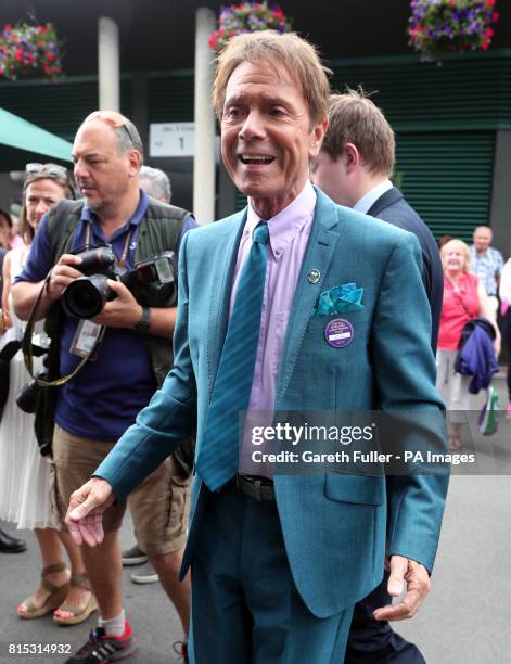 Sir Cliff Richard arrives on day thirteen of the Wimbledon Championships at The All England Lawn Tennis and Croquet Club, Wimbledon.