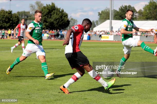 Nathan Tella from FC Southampton and Andreas Wittwer from St. Gallen in action during the pre-season friendly match between FC Southampton and St....