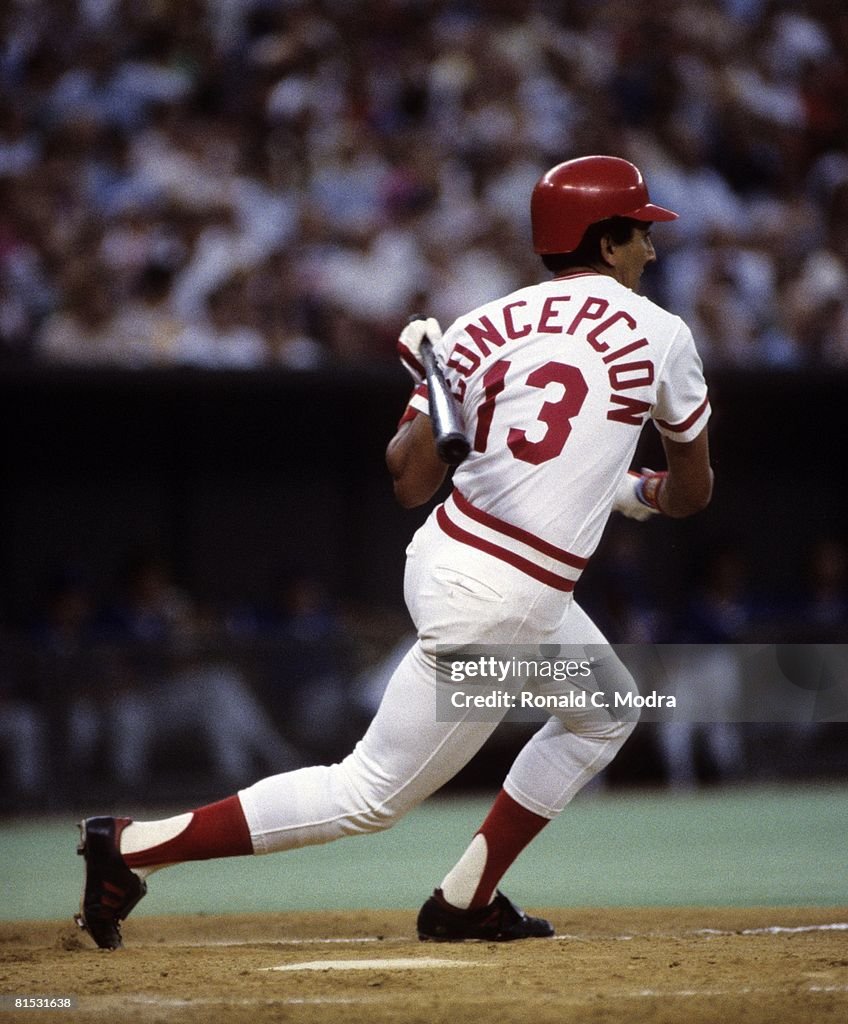 Dave Concepcion of the Cincinnati Reds bats during a MLB game against ...