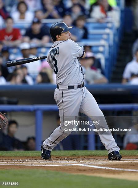 Jose Vidro of the Seattle Mariners bats against the New York Yankees at Yankee Stadium on May 23, 2008 in the Bronx, New York. The Yankees won 13-2.