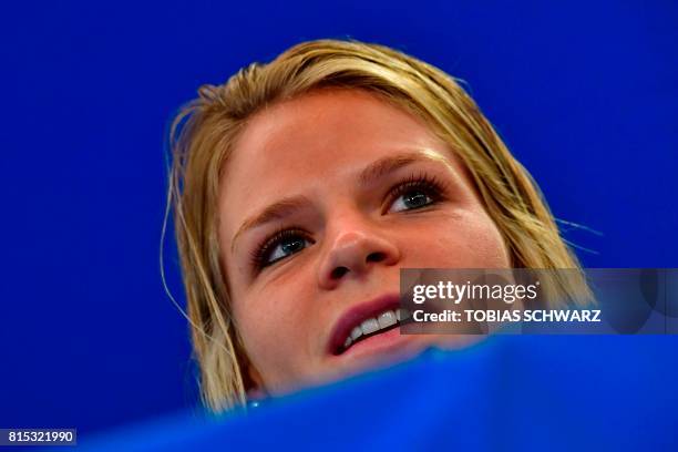 France's forward Eugenie Le Sommer attends a press conference during the UEFA Women's Euro 2017 football tournament in Zwijndrecht on July 16, 2017