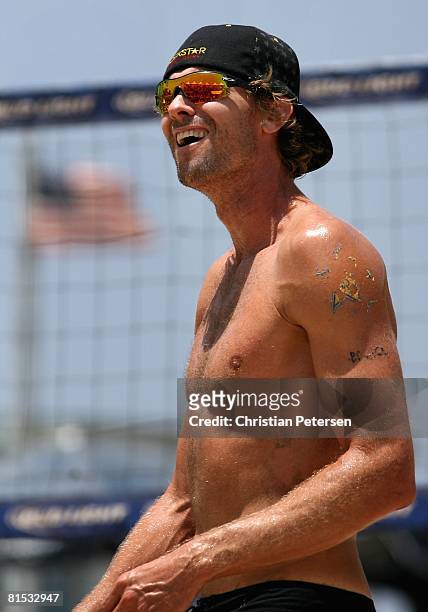 Matt Fuerbringer reacts during the AVP Hermosa Beach Open semi final match on June 8, 2008 at the Pier in Hermosa Beach, California. Matt Fuerbringer...
