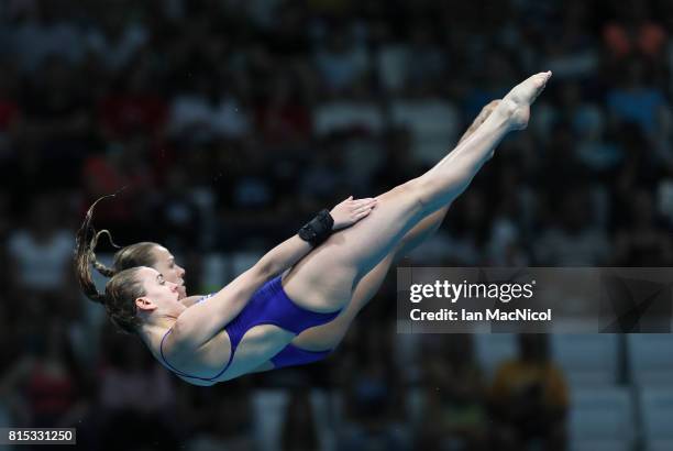 Tonia Couch and Lois Toulson of Great Britain compete in the preliminary round of the Women's 10m Synchro Platform during day three of the 2017 FINA...