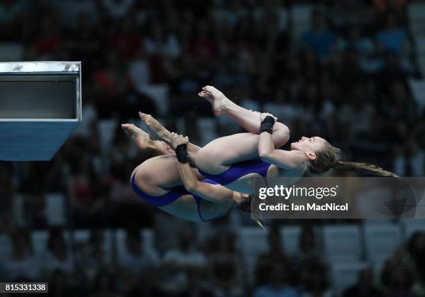 Tonia Couch and Lois Toulson of Great Britain compete in the preliminary round of the Women's 10m Synchro Platform during day three of the 2017 FINA...