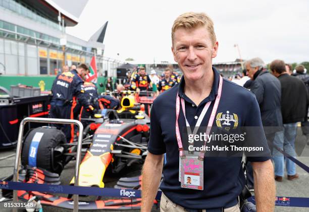 Astronaut Tim Peake on the grid with Red Bull Racing before the Formula One Grand Prix of Great Britain at Silverstone on July 16, 2017 in...