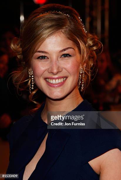 Actress Rosmund Pike arrives at The Orange British Academy Film Awards 2008 at The Royal Opera House, Covent Garden on February 10, 2008 in London,...