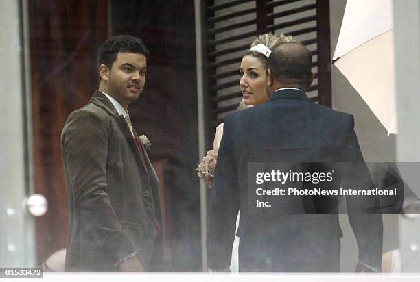 Singer Guy Sebastian and bride Jules Egan are seen posing for their official wedding photos at the Zeta Bar in the Hilton Hotel on May 17, 2008 in...