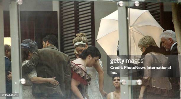 Singer Guy Sebastian and bride Jules Egan are seen posing for their official wedding photos at the Zeta Bar in the Hilton Hotel on May 17, 2008 in...