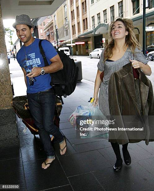 Singer Guy Sebastian and wife Jules Egan are seen at the Hilton Hotel on May 18, 2008 in Sydney, Australia. The pair later returned from their...