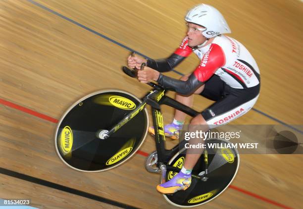 Australia's 2006 World Cup champion team pursuit rider Mark Jamieson tests the new 'BT Blade' bicycle at its launch and which will be ridden by...