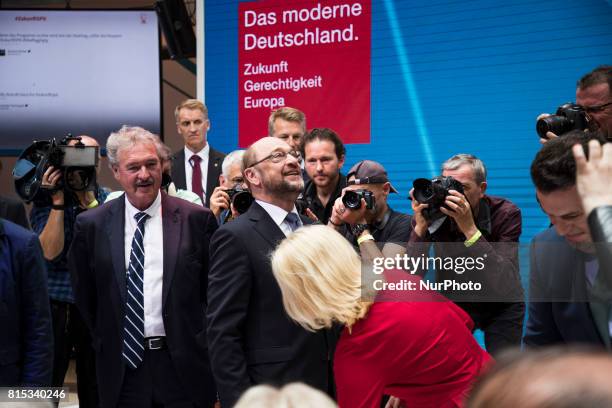 Chancellor Candidate and Chairman of the Social Democratic Party Martin Schulz arrives at the event 'Zukunft. Gerechtigkeit. Europa' at the SPD...