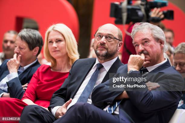 Chancellor Candidate and Chairman of the Social Democratic Party Martin Schulz , President of Meklenburg-Vorpommern Manuela Schweisg and Foreign...