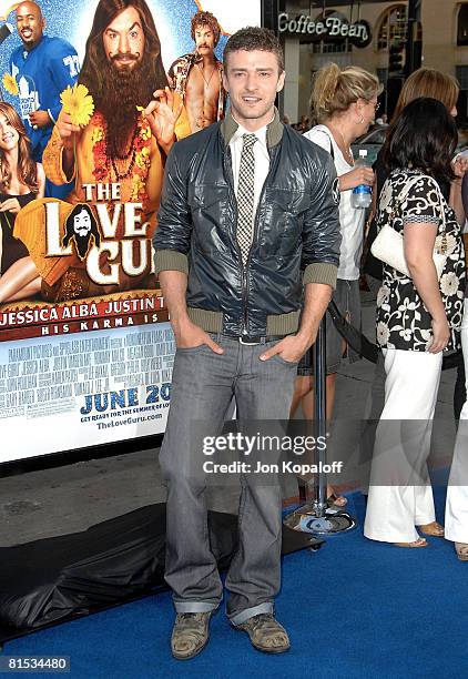 Singer/actor Justin Timberlake arrives at the Los Angeles Premiere " The Love Guru" at the Grauman's Chinese Theater on June 11, 2008 in Hollywood,...