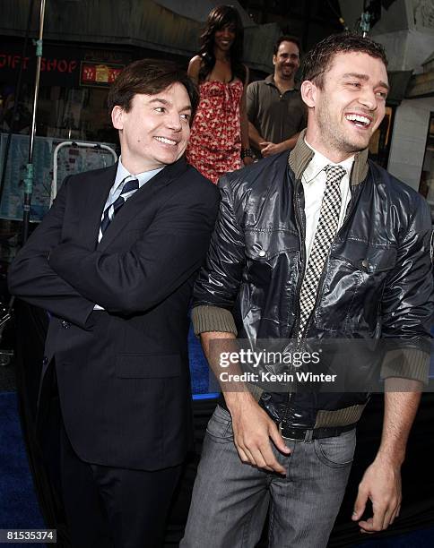 Producer/actor Mike Myers and actor/singer Justin Timberlake arrive at the premiere of Paramount Picture's "The Love Guru" at the Chinese Theater on...