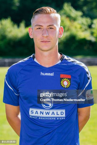 Kevin Broll of Sonnenhof Grossaspach poses during the team presentation on July 13, 2017 in Grossaspach, Germany.