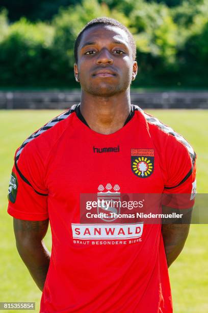 Joseph-Claude Gyau of Sonnenhof Grossaspach poses during the team presentation on July 13, 2017 in Grossaspach, Germany.