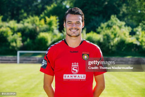 Julian Leist of Sonnenhof Grossaspach poses during the team presentation on July 13, 2017 in Grossaspach, Germany.