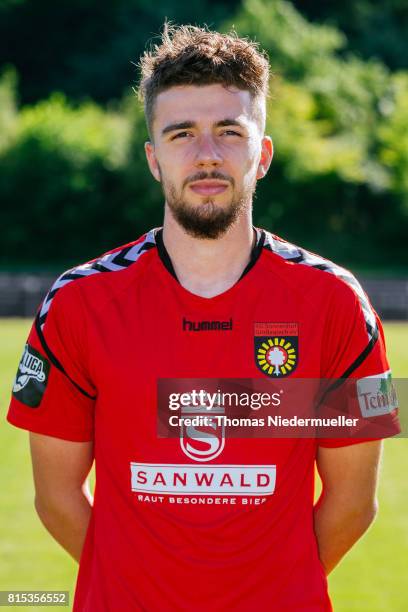 Dominik Pelivan of Sonnenhof Grossaspach poses during the team presentation on July 13, 2017 in Grossaspach, Germany.