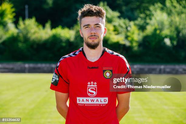 Dominik Pelivan of Sonnenhof Grossaspach poses during the team presentation on July 13, 2017 in Grossaspach, Germany.