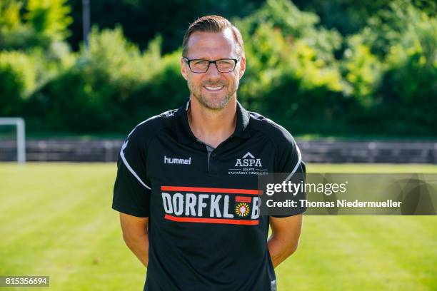 Head coach Sascha Hildmann of Sonnenhof Grossaspach poses during the team presentation on July 13, 2017 in Grossaspach, Germany.