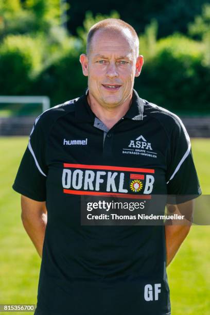 Bus driver Guenther Ferber of Sonnenhof Grossaspach poses during the team presentation on July 13, 2017 in Grossaspach, Germany.