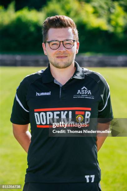 Physiotherapist Florian Ziegler of Sonnenhof Grossaspach poses during the team presentation on July 13, 2017 in Grossaspach, Germany.