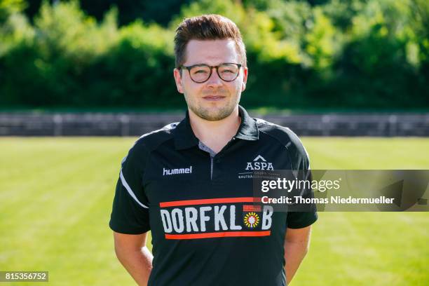 Physiotherapist Florian Ziegler of Sonnenhof Grossaspach poses during the team presentation on July 13, 2017 in Grossaspach, Germany.