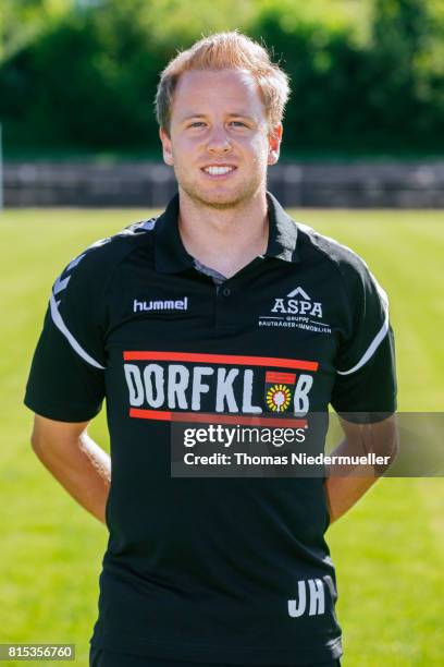 Physiotherapist Jonas Halder of Sonnenhof Grossaspach poses during the team presentation on July 13, 2017 in Grossaspach, Germany.