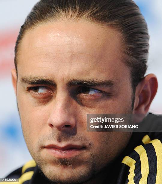 Spanish forward Sergio Garcia attends a press conference after a training session on June 12, 2008 in Neustif near Innsbruck. Spain play in group D...