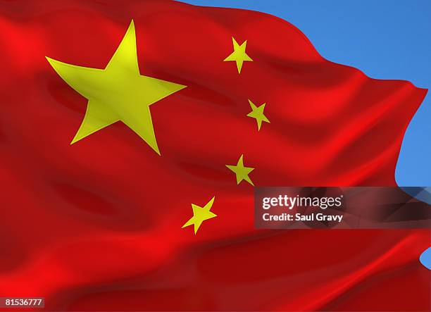 ilustraciones, imágenes clip art, dibujos animados e iconos de stock de chinese flag against blue sky - bandera china