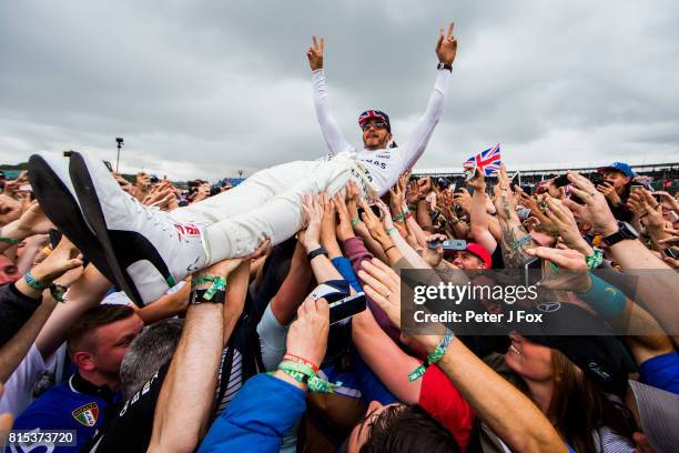 Lewis Hamilton of Mercedes and Great Britain during the Formula One Grand Prix of Great Britain at Silverstone on July 16, 2017 in Northampton,...