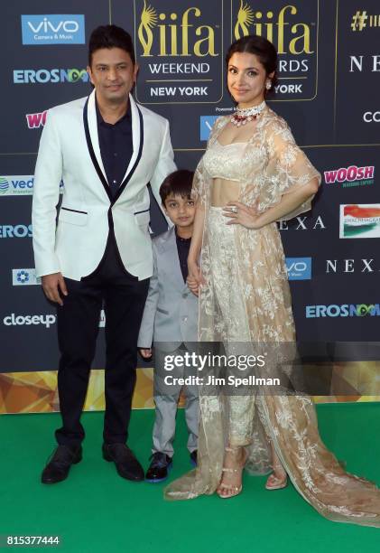 Bhushan Kumar, Ruhaan Kumar and actress Divya Khosla Kumar attend the 2017 International Indian Film Academy Festival at MetLife Stadium on July 14,...