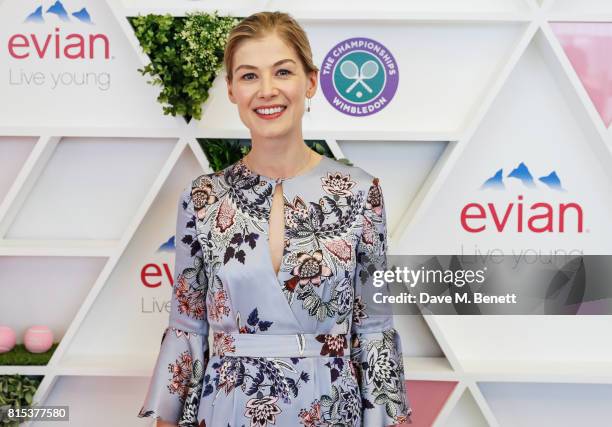 Rosamund Pike attends the evian Live Young suite during Wimbledon 2017 on July 16, 2017 in London, England.