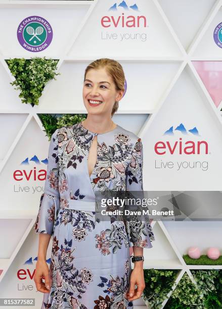 Rosamund Pike attends the evian Live Young suite during Wimbledon 2017 on July 16, 2017 in London, England.