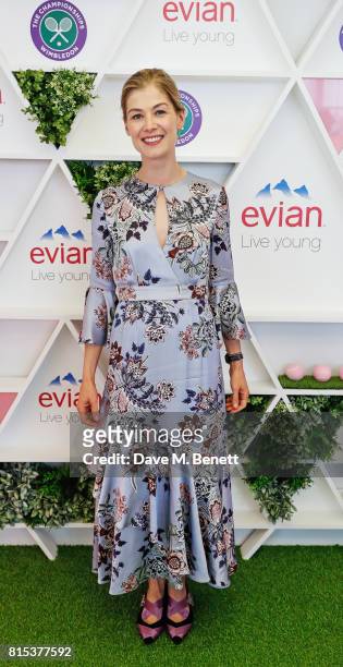 Rosamund Pike attends the evian Live Young suite during Wimbledon 2017 on July 16, 2017 in London, England.