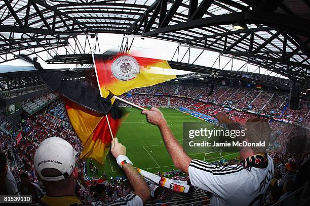 Germany fans enjoy the atmosphere ahead of the UEFA EURO 2008 Group B match between Croatia and Germany at Worthersee Stadion on June 12, 2008 in...