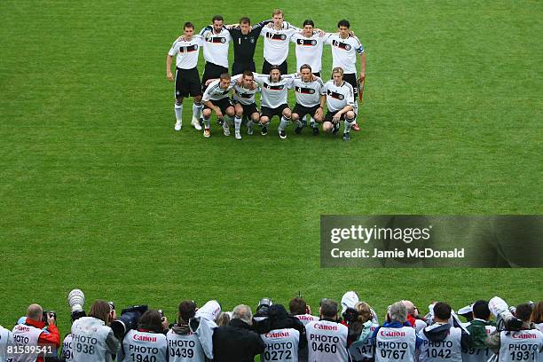 Players of Germany line up in front of photographers prior to the UEFA EURO 2008 Group B match between Croatia and Germany at Worthersee Stadion on...