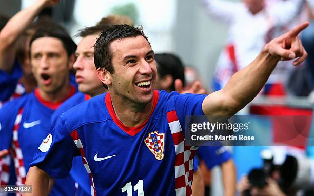 Darijo Srna of Croatia celebrates after scoring his teams first goal during the UEFA EURO 2008 Group B match between Croatia and Germany at...