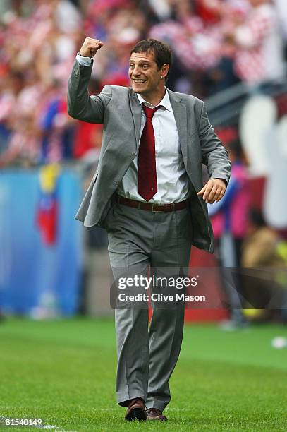 Slaven Bilic, head coach of Croatia celebrates his teams goal during the UEFA EURO 2008 Group B match between Croatia and Germany at Worthersee...