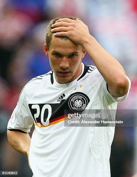 Lukas Podolski of Germany looks dejected during the UEFA EURO 2008 Group B match between Croatia and Germany at Worthersee Stadion on June 12, 2008...