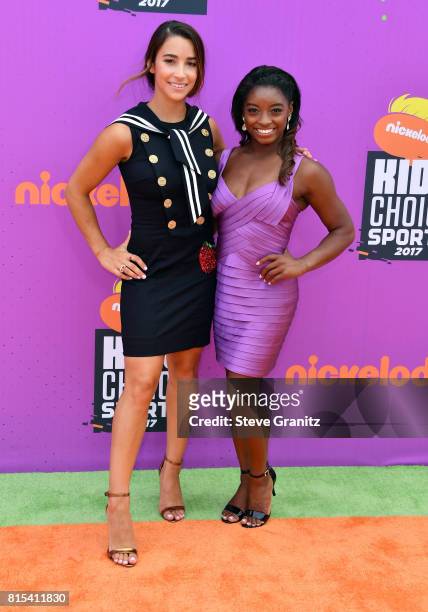 Aly Raisman and Simone Biles attend the Nickelodeon Kids' Choice Sports Awards 2017 at Pauley Pavilion on July 13, 2017 in Los Angeles, California.