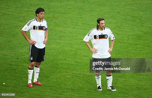Michael Ballack and Torsten Frings of Germany look dejected during the UEFA EURO 2008 Group B match between Croatia and Germany at Worthersee Stadion...